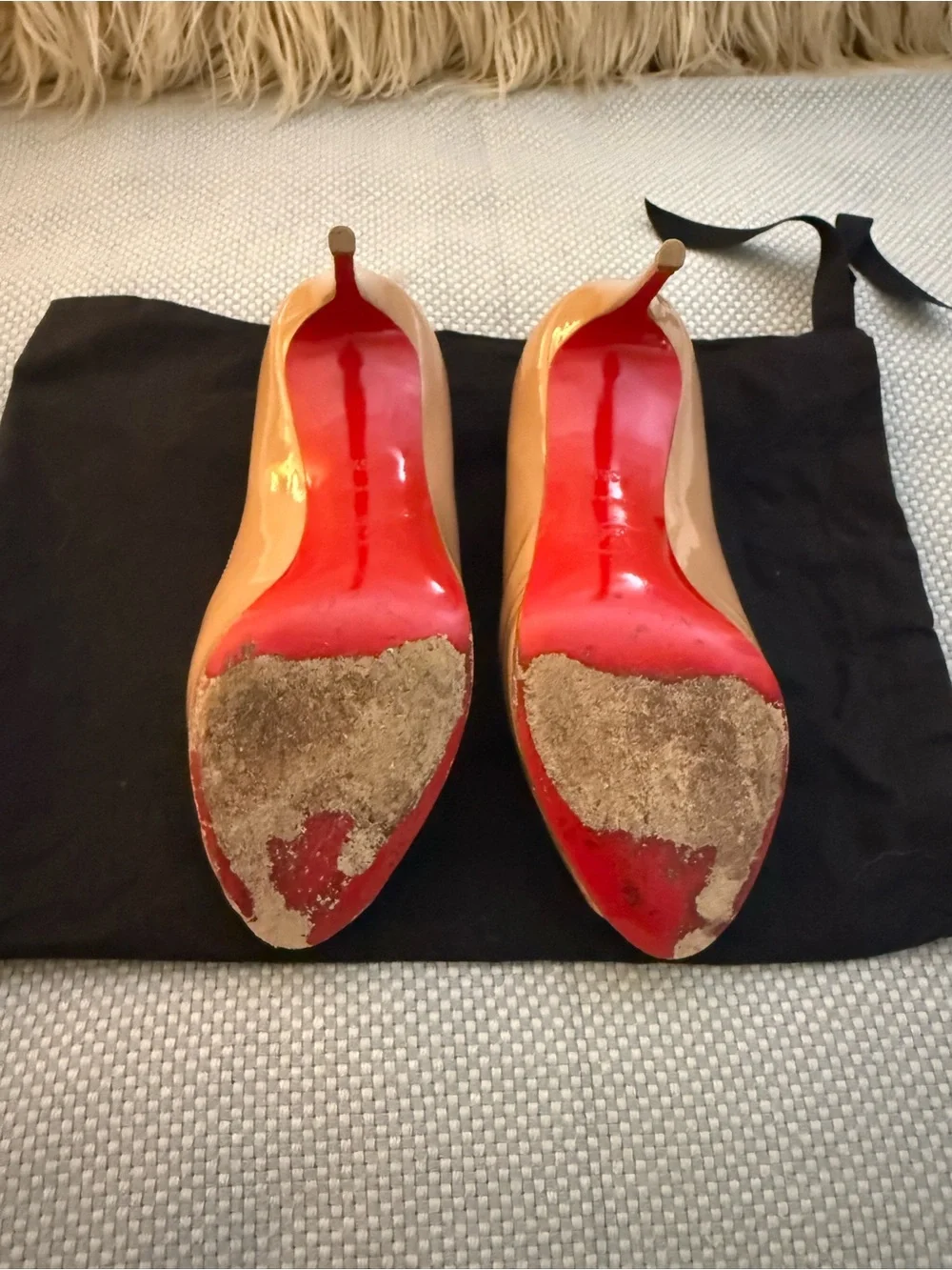 Christian Louboutin Nude Patent Peep-Toe Pumps with Red Sole